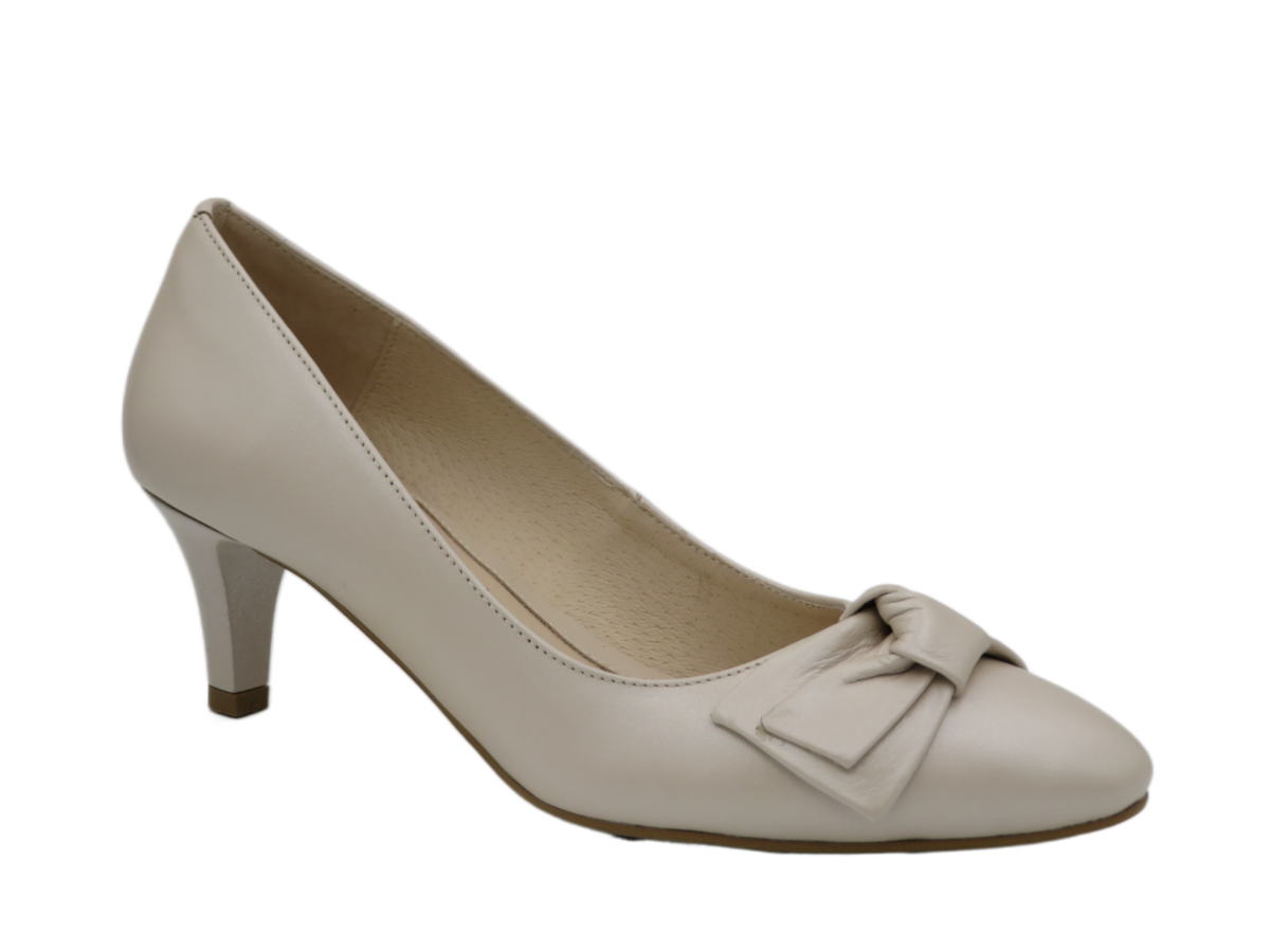 Emis Medium Heel Shoe - Beige Leather – JR Shoes