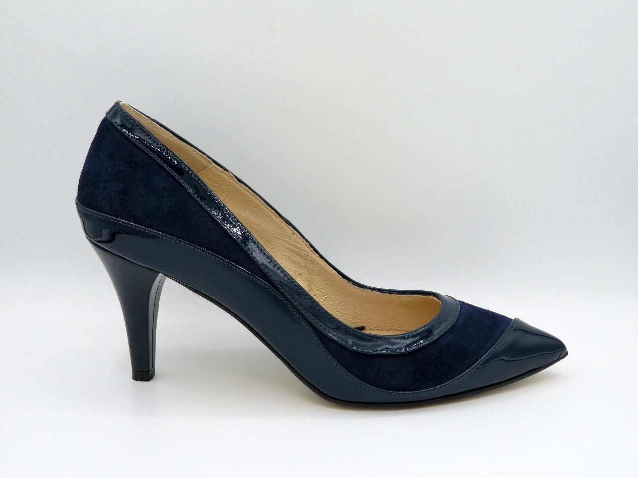 Navy blue sales patent court shoes